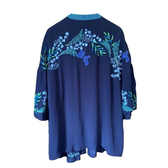 Monsoon Elliah Embroidered Open Kimono Navy Size L - Picture 4 of 12